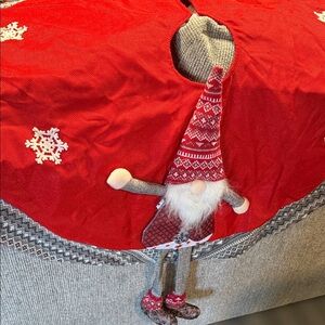 Festive Red Christmas Tree Skirt with Gnome